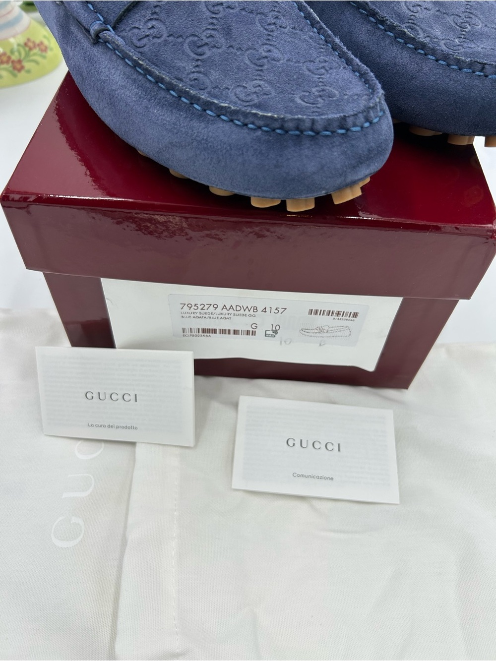 Men's Gucci GG embossed suede driver loafers size 10 fits 11 US made in Italy - Picture 4 of 13